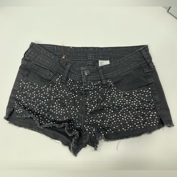 H&M Pants - Black Denim Shorts Studded Detail Cutoff Raw Hem Summer Glam Rhinestone Beaded